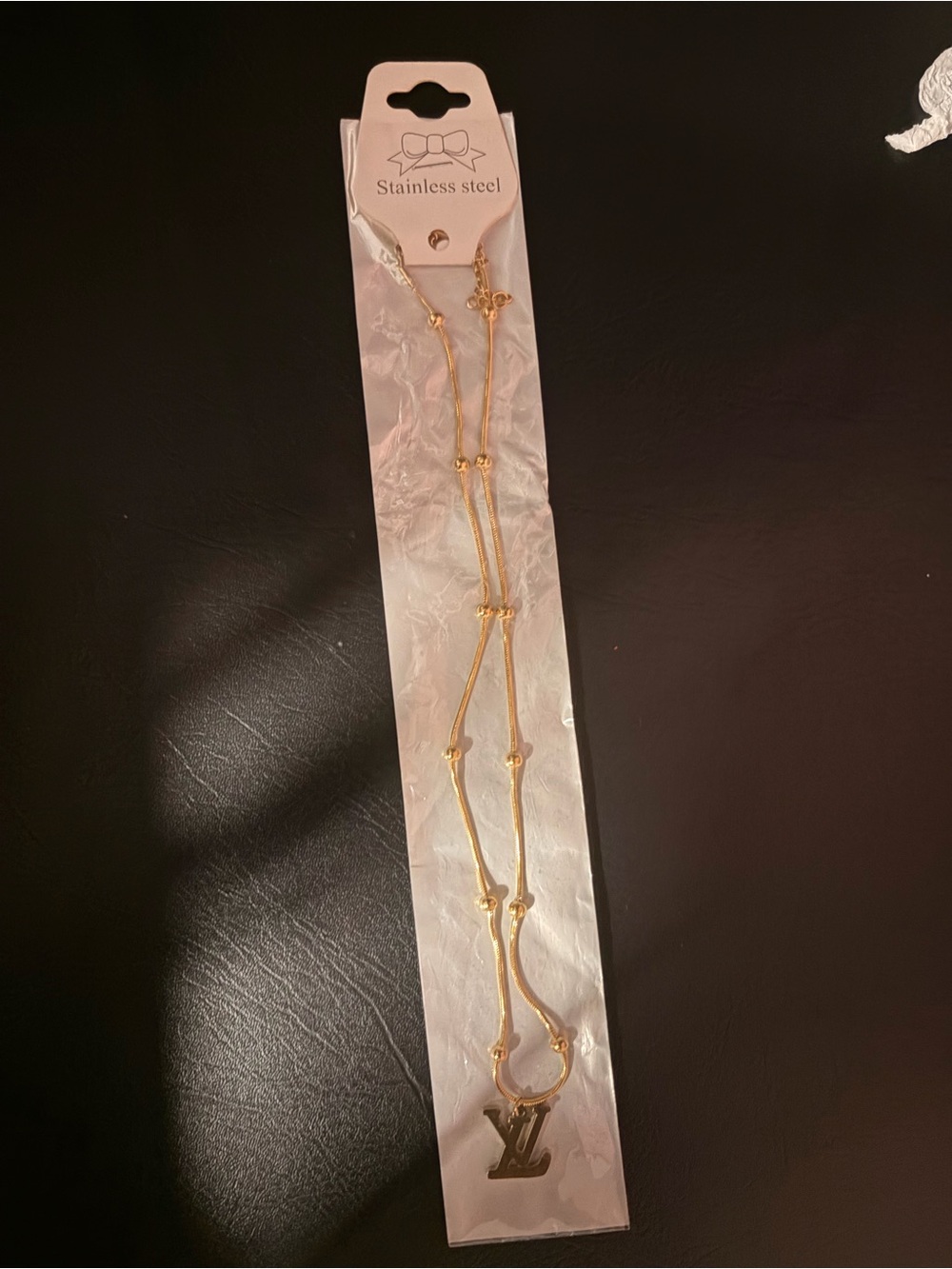 Gold-Tone Pendant Necklace with Monogram Charm